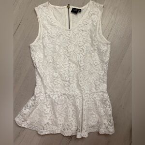 Black Saks Fifth Avenue- Label White Lace Peplum Tank Top